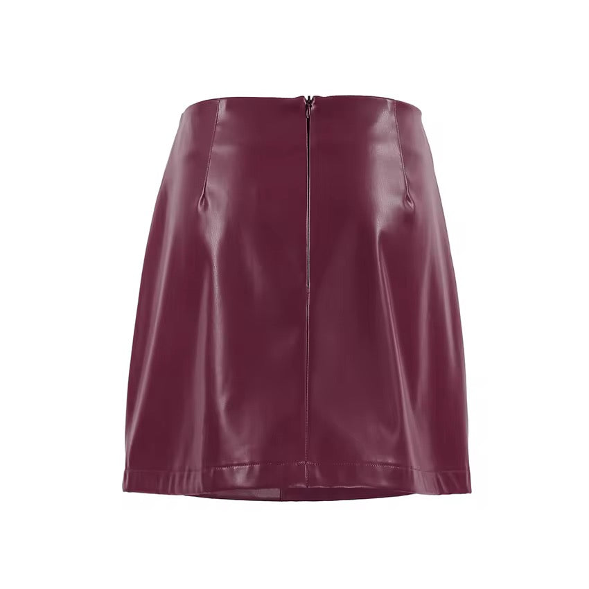 Petite Burgundy Faux Leather women's mini skirt