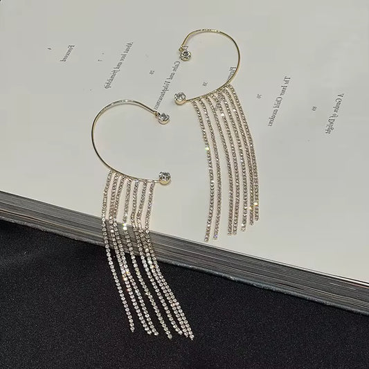 Luxury long rhinestone tassel ear cuffs