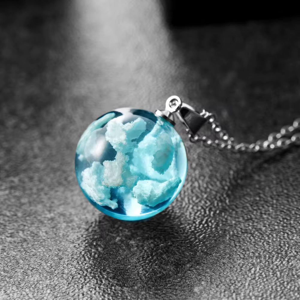 Blue sky white clouds pendant with necklace