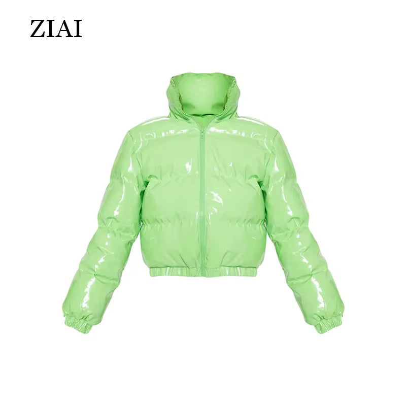 women's neon shiny short padded jacket