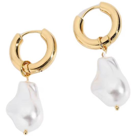 Geometric irregular pearl pendant earrings