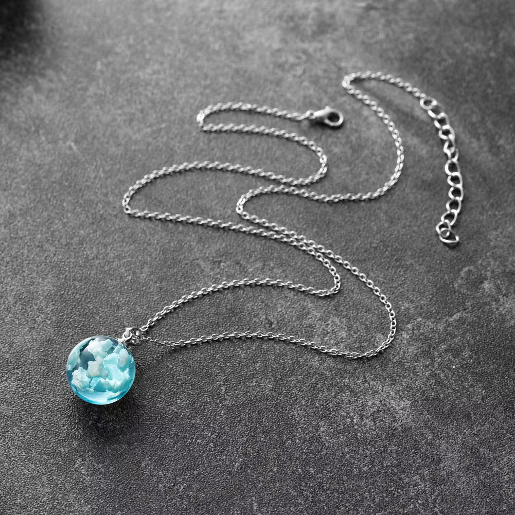 Blue sky white clouds pendant with necklace