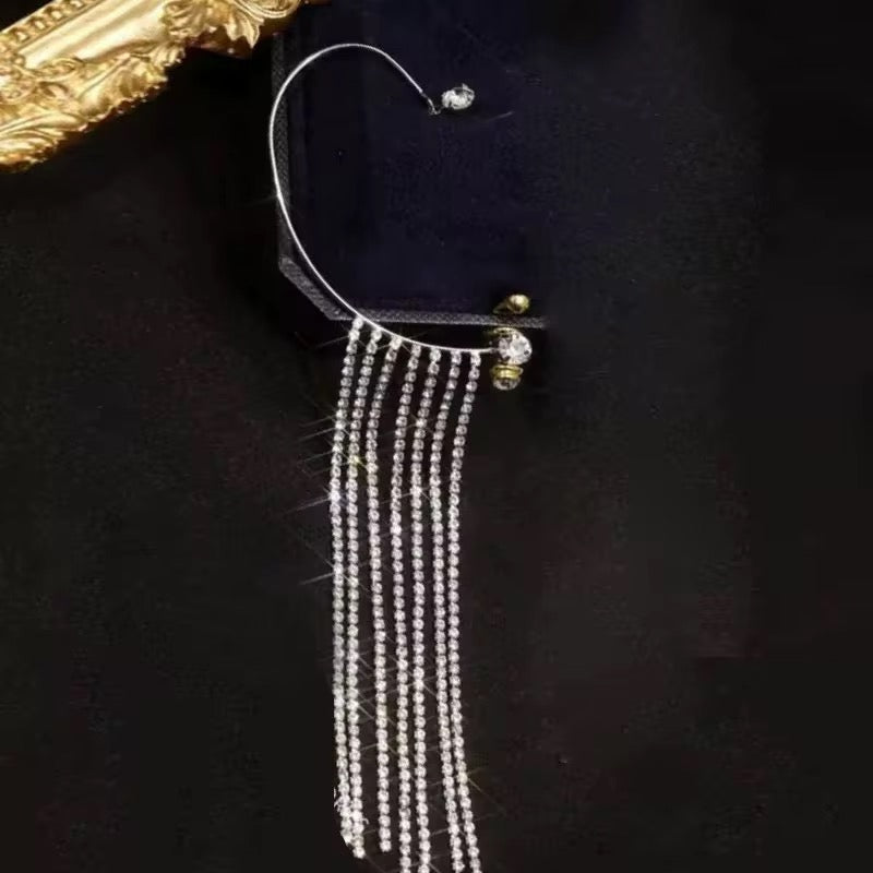 Luxury long rhinestone tassel ear cuffs