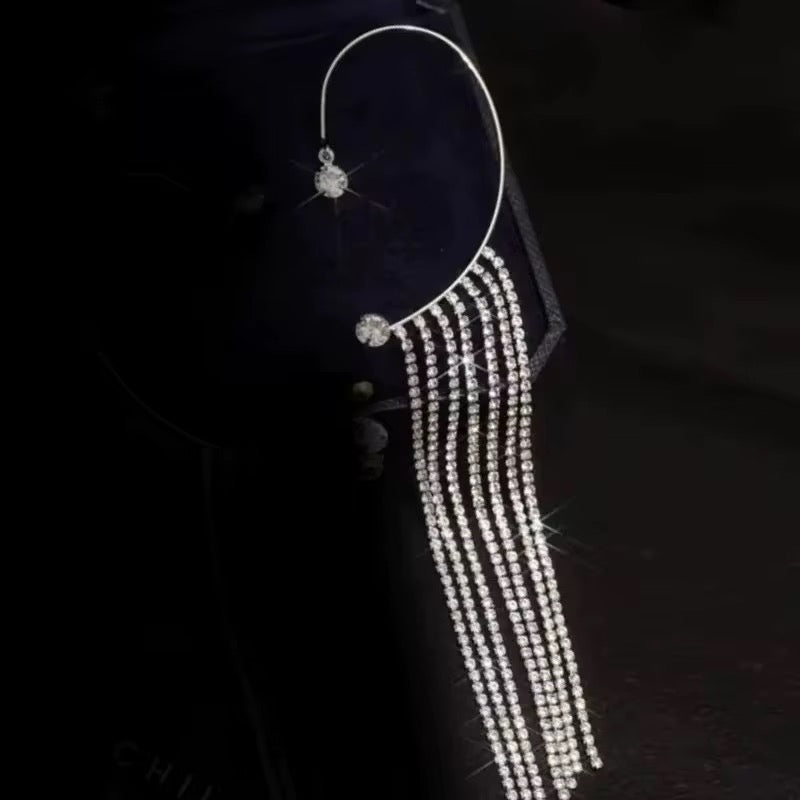 Luxury long rhinestone tassel ear cuffs