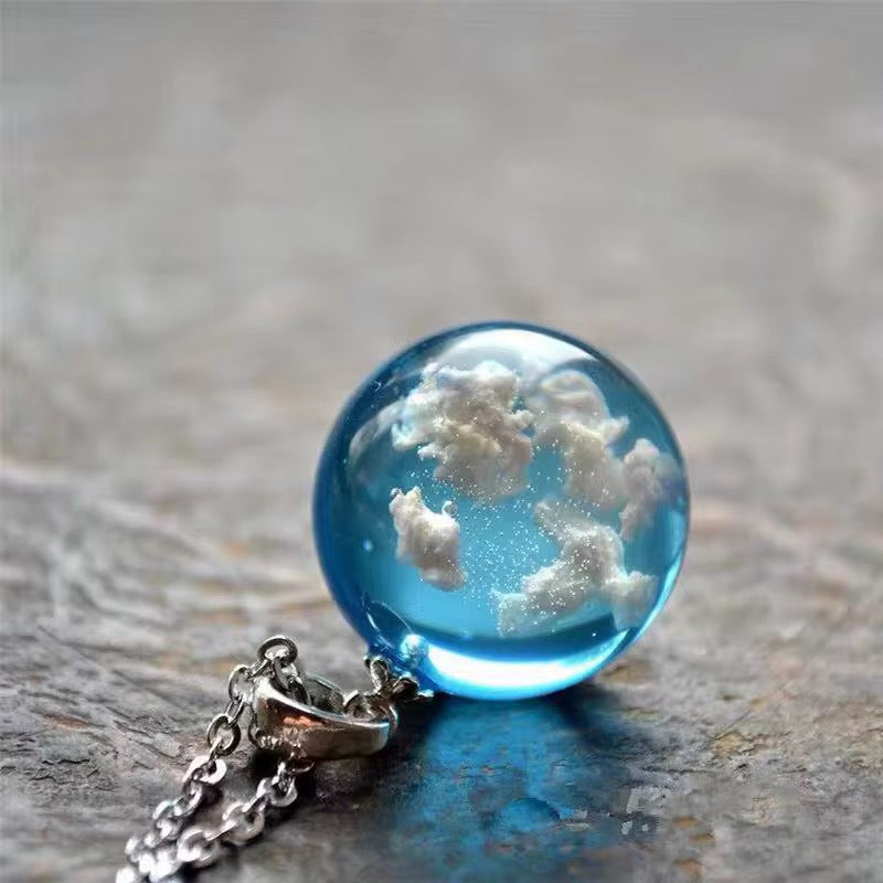 Blue sky white clouds pendant with necklace