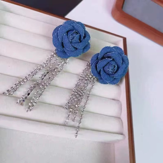 Blue rose earrings