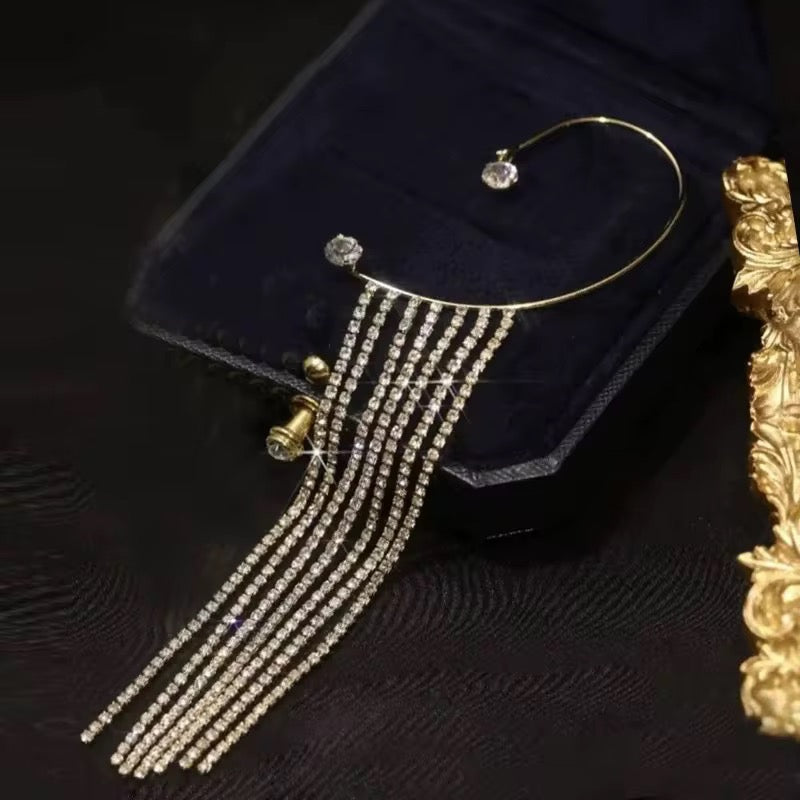 Luxury long rhinestone tassel ear cuffs