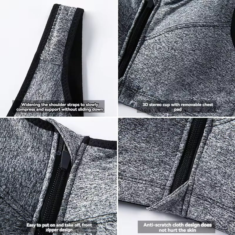 High quality front zipper women's sports bra