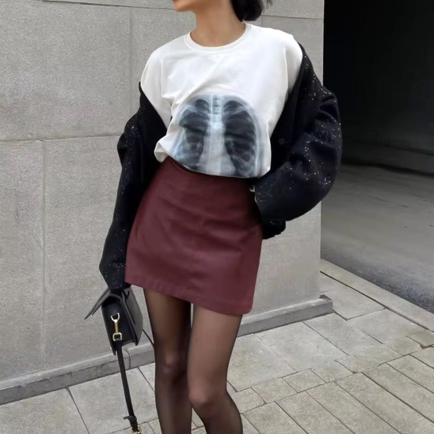 Petite Burgundy Faux Leather women's mini skirt